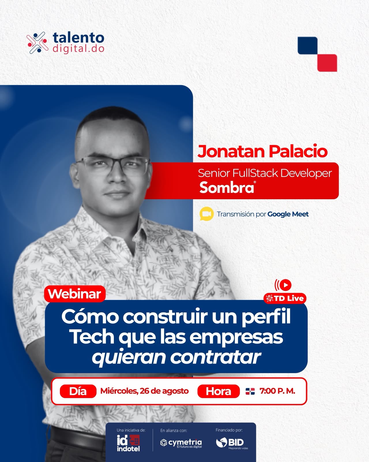 Afiche del evento cómo construir un perfil Tech que las empresas quieran contratar